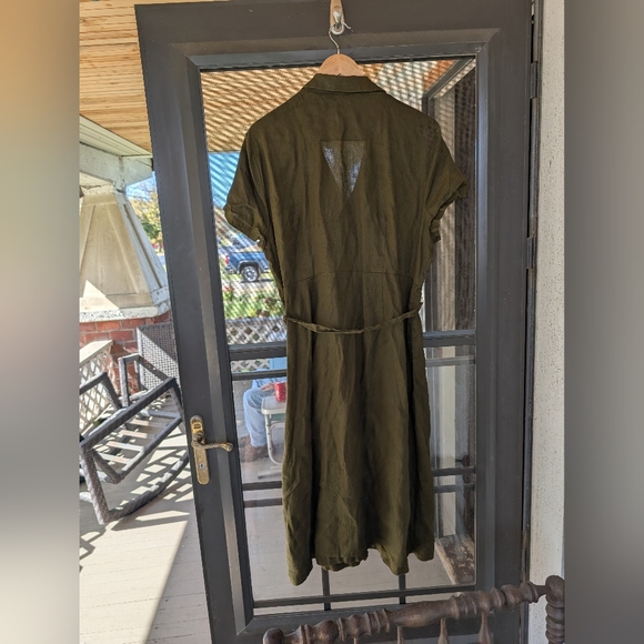 Quince 100% Linen Button Front Midi Dress Olive Green XL - Picture 3 of 8